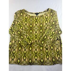 Talbots Woman Petites 2X Green Print 3/4 Sleeve Top‎ Blouse Career Casual